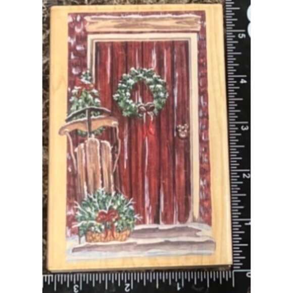 Mariann Hudak Christmas Door With Sleigh Rubber Stamp Stamps Happen Inc 80372 - Picture 1 of 4
